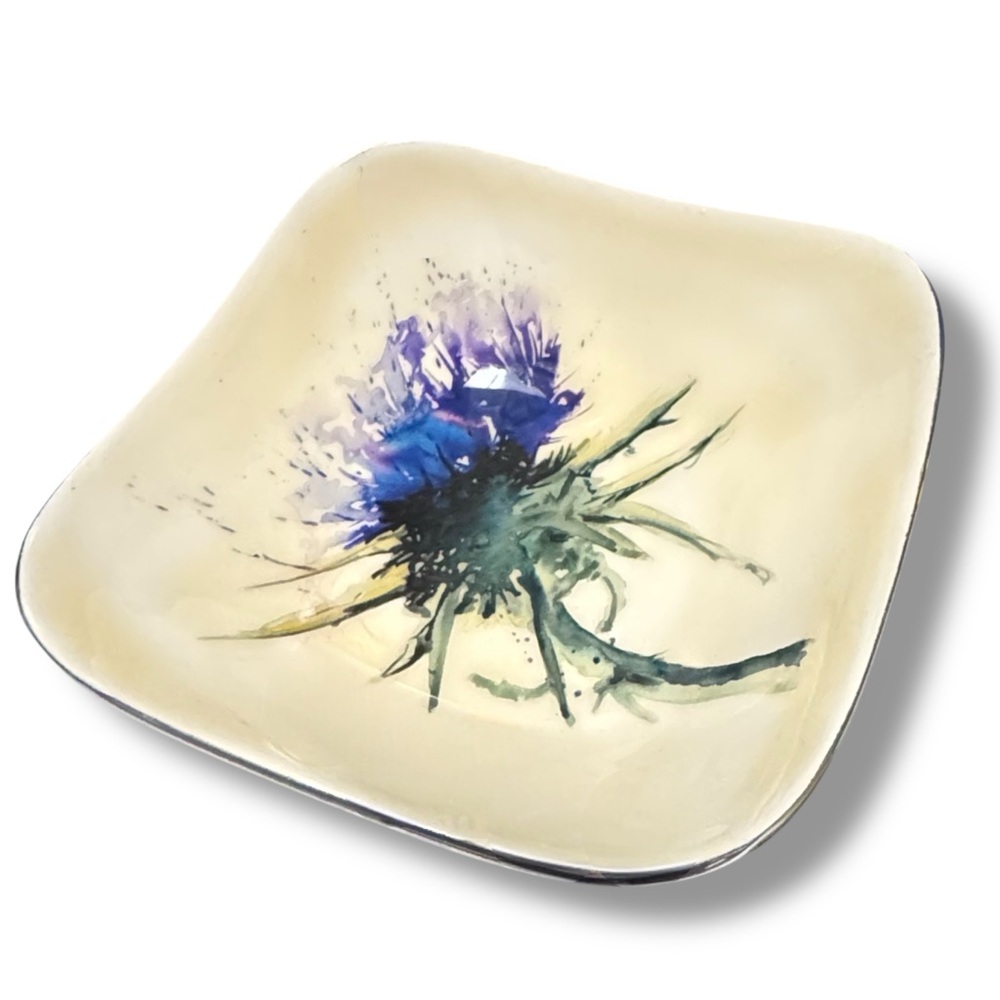 TILNAR ART Square Bowl THISTLE Meg Hawkins Collection Aluminum Candy Key Entry